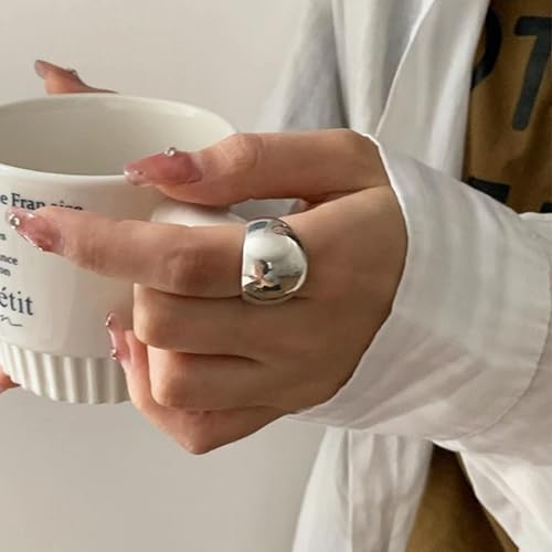 Adjustable 925 Sterling Silver Rings Handmade Wide Silver Ring Boho Thumb Band Statement Rings for Women - color: Pattern 3