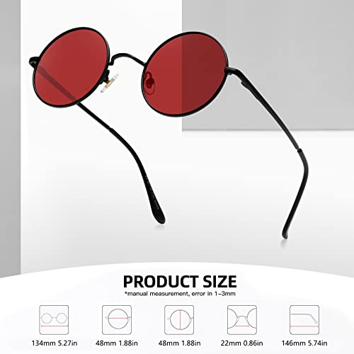 MEETSUN Small Round Polarized Sunglasses for Men Women Metal Retro Hippie Circle Sun Glasses Driving Festival Cosplay UV400 - color: Black / Grey + Black / Red