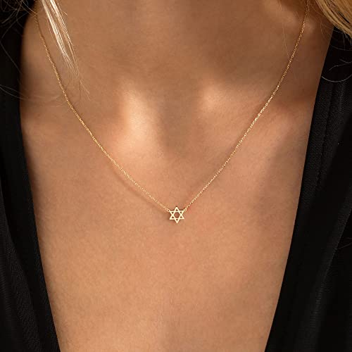 VRIUA Gold Necklace for Women - 14K Gold Plated Dainty Italian Horn Star of David Butterfly Bow Sun Lotus Volleyball Baseball Cowboy Boots Necklace Jewelry Everyday for Women - style: Star of David