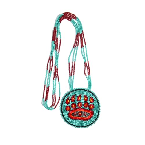 Handmade Native American Style Tribal ethnic Seed Bead Beaded Layered Medallion Necklace #1 - color: Bear Paw Turquoise