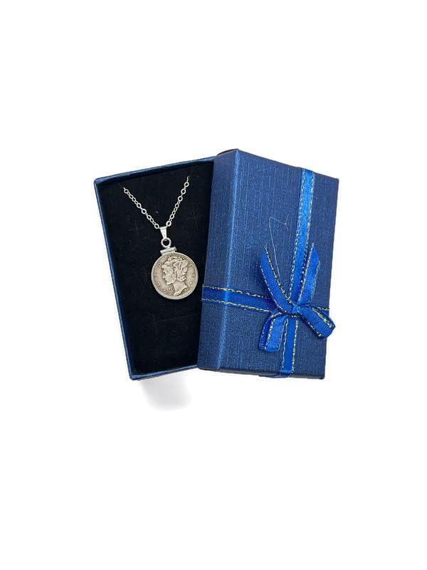 Handmade Sterling Silver Vintage 1940's Mercury Dime 925 Necklace No Plating. 16-20" Chain lengths NEW. US collectible Silver 10 cent coin. 90% Silver Dime. Screw Top Coin Edge bezel - size: Add 20 inch Cable Chain