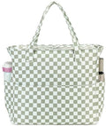Bluboon Waterproof Beach Tote Pool Bags for Women Ladies Extra Large Carry On Bag With Wet Compartment for Weekender Travel - color: Grass Green White Grid