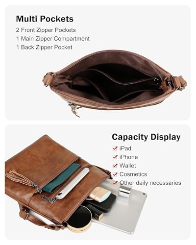 MASINTOR Crossbody Purses for Women, Multi Pocket Casual Crossbody Bag, Adjustable Strap Shoulder Bag with Tassel - color: Classy Brown