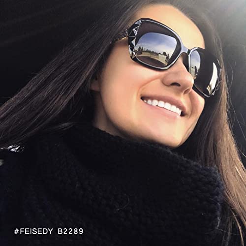 FEISEDY Polarized Women Square Sunglasses Sparkling Composite Shiny Frame B2289 - color: Gray