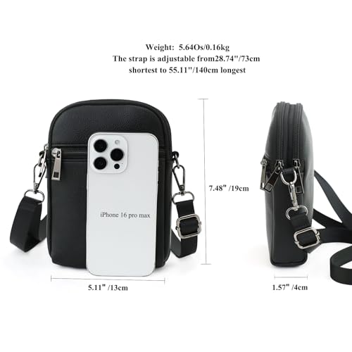 RFID Crossbody Bags For Women Travel, Small Cell Phone Purse - color: Black/Pu-lychee