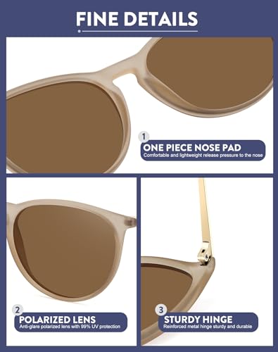 WOWSUN Retro Polarized Sunglasses Womens Trendy Round Classic Glasses - color: 3 Pack: Black+yellow Leopard + Khaki