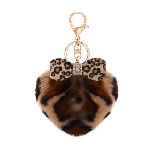 Leopard Faux Fur Keychain for Purse Charms for Handbags Leopard Plush Key Chain for Car Keys - color: Color B
