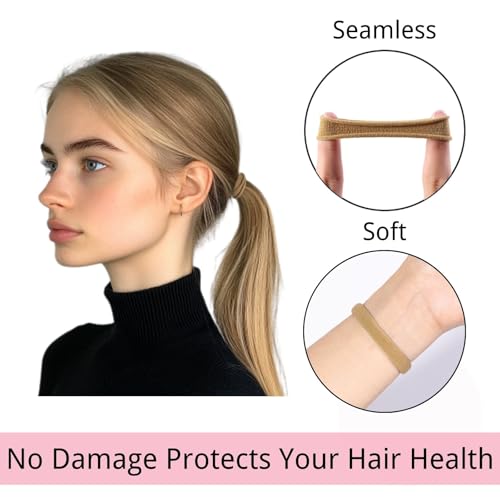 LuSeren 120 Pcs No Damage Hair Ties for Thick Hair, Large Soft Seamless Nylon Hair Elastics for Women, Ponytail Holders, Hair Accessories – Light Brown - color: Light Brown