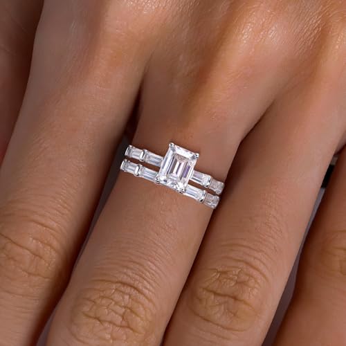 Oval/Pear/Cushion Cut Moissanite Wedding Ring Set D Color VVS1 Clarity 925 Sterling Silver Engagement Promise Anniversary Rings Bridal Sets for Women with Certificate - style: 3.8cttw Emerald Cut