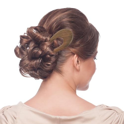 Sandalwood Hair Stick Hair Fork 14.5x4.3cm Double Prong Hairpin for Women Classical Updo