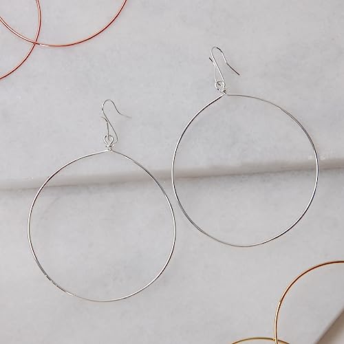 Dangle Hoop Earrings for Women - Minimalist Geometric Round Drop Hoops - Hypoallergenic, Safe for Sensitive Ears - Plated in 18K Gold or 925 Sterling Silver - color: 3.2" inch - 925 Silver Plated