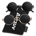 Round Polarized Sunglasses Men Women,Retro Metal Hippie Shades with 100% UV Protection - color: B1- Black Frame Black Lens + Golden Frame Black Lens