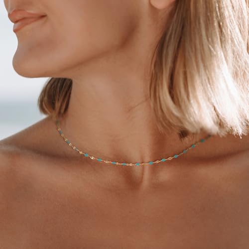 Gold Necklaces for Women Trendy, 14K Gold Plated Dainty Lip Chain Simple Choker Hypoallergenic Waterproof Boho Necklace Fashion Accessories Women Jewelry for Her - color: white