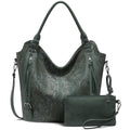 Tote Bag for Women PU Leather Shoulder Bags Fashion Hobo Bags Large Purse and Handbags with Adjustable Shoulder Strap - color: Dark Green Flower