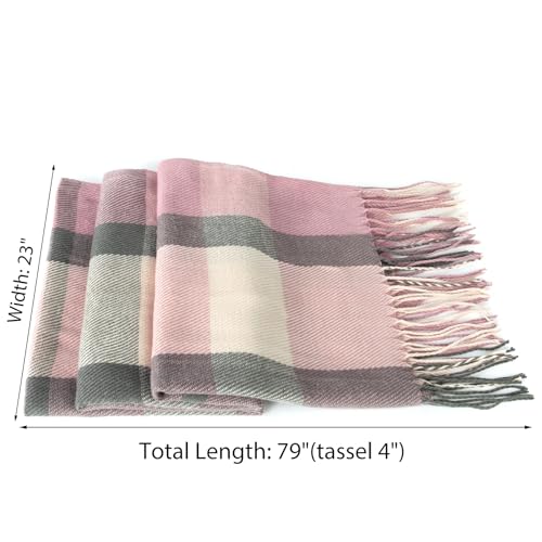 Loritta Womens Scarf Fashion Long Plaid Shawls Wraps Big Grid Winter Warm Lattice Large Scarves Gifts - color: P-pink Beige Grey Lattice