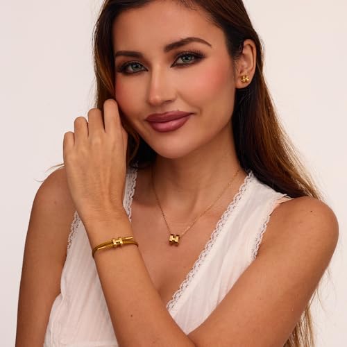 AIMADE Bracelets for Women Adjustable Charm Bracelet, 18k Gold-plated Buckle Design Titanium Steel Wire Rope Women's Gift Jewelry - color: Gold