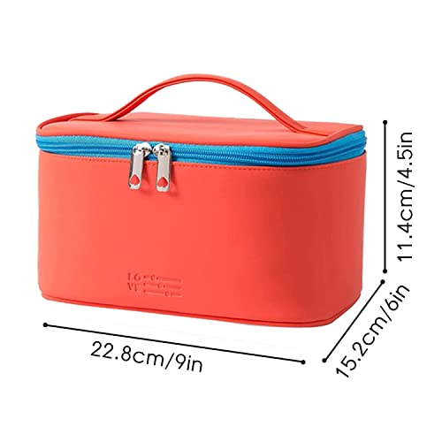 Meiyuuo Makeup Bag Large Cosmetic Bags for Women Girls Cute Travel Zipper Pouch Toiletry Organizer for Beauty Essentials Waterproof (Bright Red) - color: Orange Red