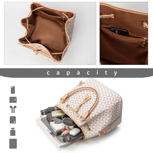 Bucket Purse For Women With Chic West Hobo Style | Drawstring Closure, Shoulder Handbag, Tote Purse, Pockets Design - color: White