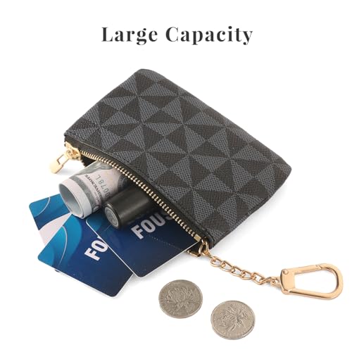 Leather Coin Purse for Women with KeyChain Small Zipper Change Purse coin Pouch Card Holder Wallet Clutch for Women & Men (Black) - color: Black
