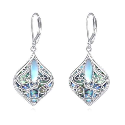 TIGER RIDER Abalone Shell 925 Sterling Silver Dangle Earrings Lightweight Filigree Dangle Drop Earrings for Women - style: Dragonfly Monnose