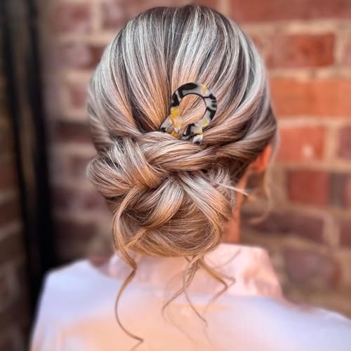 4PCS U-Shaped French Hair Pins for Women - Acetate Hair Clips for Thick, Thin, Fine Hair - Decorative Bun Styling Barrettes in Black & Blonde (B)