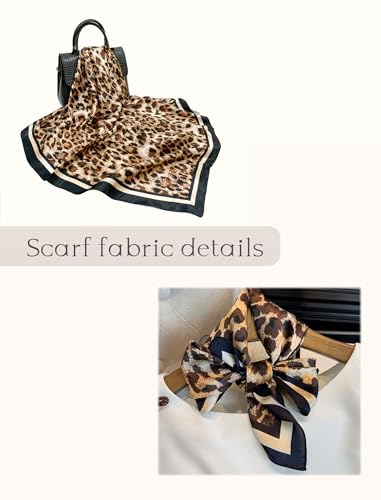 CHUNG Women's Scarf Hair Bandanas Square 27.5" Satin Wrap Fashion Pattern Scarves Emulation Silk Handbag Ribbons Necktie - color: Small Leopard