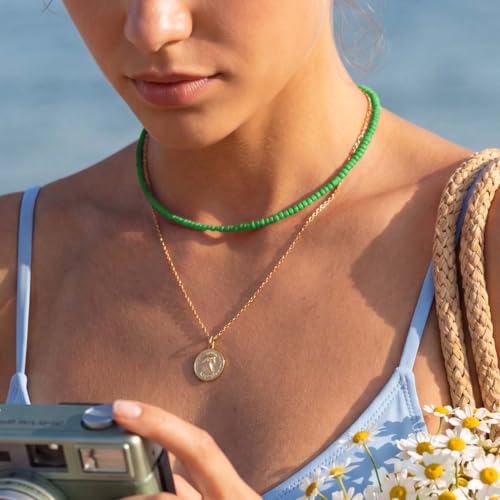 Boho Beaded Choker Necklace Colorful Short Necklaces Summer Beach Necklaces Jewelry for Women - color: Green