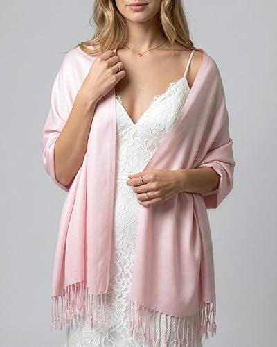 Achillea Lightweight Pashmina Scarf for Women – Soft Silky Shawl Wrap for Evening Dresses, Bridesmaids & Everyday Wear - color: Light Pink