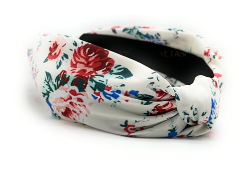 Fall Headbands for Women Satin OFF-White Rose Floral Warable All Day, Colorful, Silk Feel, Autumn Womens Knotted Headband Fashion Designer Top Knot Hair Head Band Girls - color: Off White