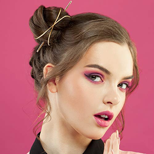 3 Pieces Gold Hair Accessory Set: Feather X-Shaped Bun Clip, Stick and Round Top