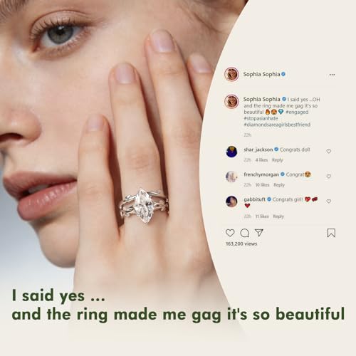 4CT Moissanite Marquise Engagement Ring Set for Women, Vintage Vine D Color VVSI 14K Gold Plated Promise Wedding Band, Bridal Festival Gift with Certificates - color: White Gold, size: 7