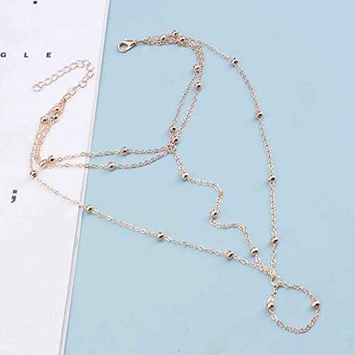 Boho Layered Anklet Bracelet Satellite Barefoot Sandal Anklet Gold Beaded Ankle Bracelets Ball Toe Ring Anklets Gypsy Anklets Foot Chain Jewelry for Women