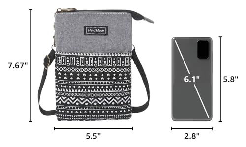 Roomy Cell Phone Purse Wallet Canvas Small Crossbody Purse Bags with Shoulder Strap For Women teen girlsl | Roomy - color: P-black and Gray