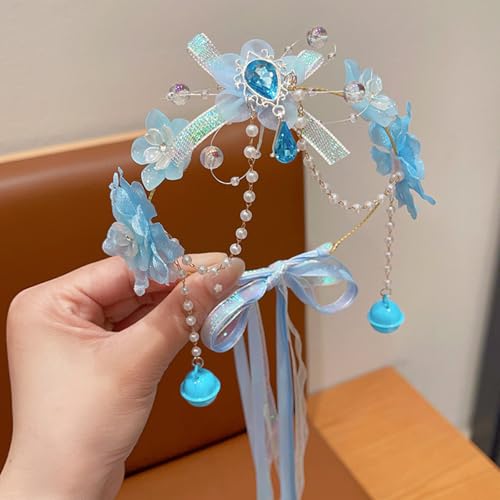 Artificial Flower Crown Headband for Women Girls – Boho Floral Wreath Halo for Weddings, Photoshoots, Festivals, Birthdays, and Costume Parties (Blue Flower Bell, Adjustable) - color: Blue Flower Bell