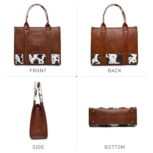 Denim Tote Bag for Women Top Handle Satchel Purse Boho Shoulder Handbags with Wristlet - color: Brown