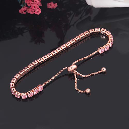 CiNily Adjustable Tennis Bracelets for Women Teen Girls Rainbow Cubic Zirconia Bracelet 14K White Gold Plated Hypoallergenic Slider Bracelet Jewelry Gift - color: Adjustable bracelet-pink