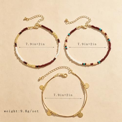 Beach shell sea star sea bead anklet set for Women, adjustable gold-plated Bohemian shell bracelet for ankle Fashion Layered anklet - color: Disc Bead 3Pcs