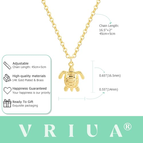 VRIUA Gold Necklace for Women - 14K Gold Plated Dainty Italian Horn Star of David Butterfly Bow Sun Lotus Volleyball Baseball Cowboy Boots Necklace Jewelry Everyday for Women - style: Sea Turtles