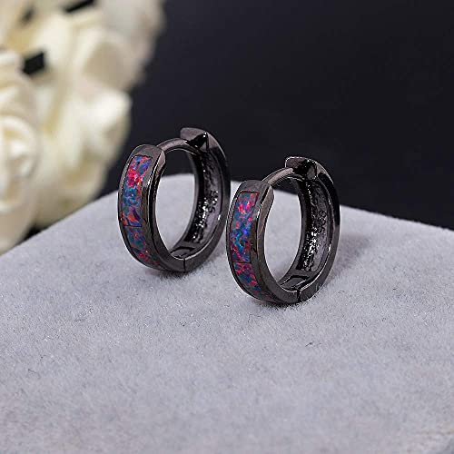 CiNily Huggie Earrings Opal Hinged Hoop Earrings Gold Plated Hypoallergenic Small Hoop Earrings for Women Teen Girls Men Sensitive Ears - color: Black Purple