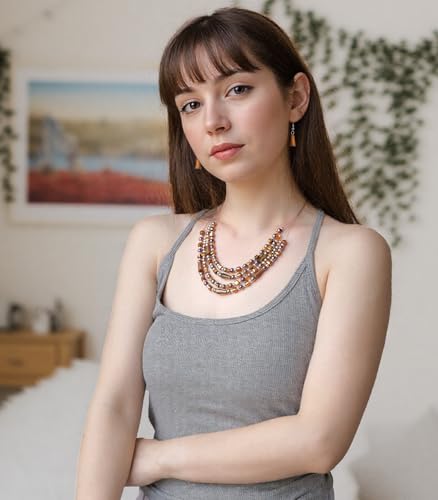 Errally Layered Beaded Statement Necklace Multi Strand Crystal Beads Collar Necklace and Earring Sets for Women Fashion Costume Jewelry Set Gifts for Her - color: Bronze