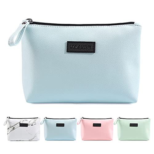 MAANGE Cosmetic Bags for Women Small Makeup Bag for Purse Pu Leather Makeup Pouch Travel Makeup Bag with Zipper Make Up Bag for Travelling - color: Blue