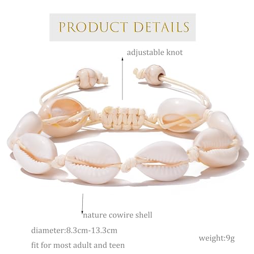 ATIMIGO Adjustable Nature Puka Shell Ankle Bracelet Cowrie Shell Anklet Handmade Boho Hawaiian Beach Surfer Seashell Braided Anklet Foot Jewelry for Women - color: beige string cowire shell anklet