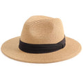 DRESHOW Women Straw Panama Hat Travel Fedora Beach Sun Hat Summer Wide Brim Straw Roll up Hats UPF 50+ - color: Fedora Khaki