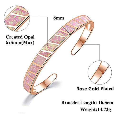 CiNily Womens Cuff Bracelet,Opal Bangle Bracelets Gold Plated Hypoallergenic Ladies Gemstone Open Cuff Bangle Bracelet - color: rose gold