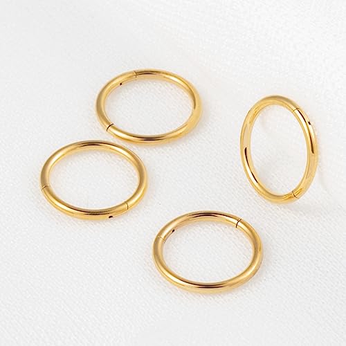 4Pcs 16G 18G 20G Surgical-Steel-Piercing-Ring-Nose-Rings-Hinged-Hoop-Earrings,6mm 8mm 10mm 12mm Seamless Stainless Steel Clicker Eyebrow Septum Piercing Hoop,Sliver Black Gold Rose Gold Rainbow Body Jewelry Set - color: 18G 8mm Gold