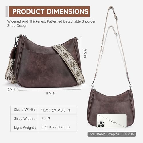 APHISON Trendy Leather Crossbody Purse with Adjustable Strap, Women's Shoulder Handbag - color: 06-taupe