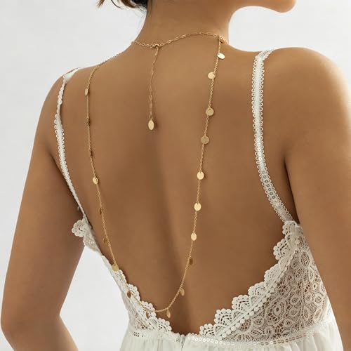 Rhinestone Long Drop Back Chain Jewelry for Women Crystal Back Chain Necklace Gold Plated Body Chain Backdrop Chain Jewelry - style: chain gold
