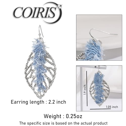 Coiris Bohemian Statement Dangle Earrings for Women Denim Leather Shells Pearl Polygonal Leaf Circle Drop Earrings for Women - style: Denim Leaf