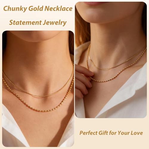 Long tiantian Chunky Gold Necklace Stack Chain Necklaces for Women Statement Layered Paperclip Choker Necklaces Statement Necklace for 80s 90s & Night Out Outfits Paperclip Style Fashion Jewelry - color: A6:L