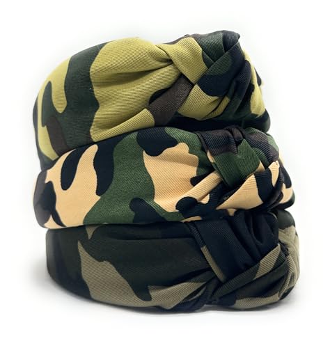 Head bands Adult Women, Army Headbands for Women Wearable All Day. Knotted Headband for Women Green Camo is Chic. Womens Top Knot Fashion Designer is Unique band for Girl Hair - color: Camo Army Green